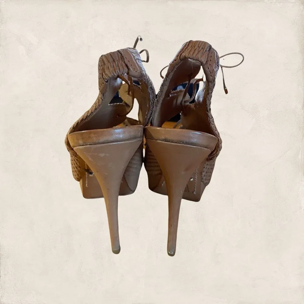 Schutz Woven Leather Gladiator Platform Heels 7 - Picture 4 of 5